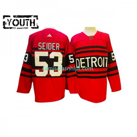 Camiseta Detroit Red Wings Moritz Seider 53 Adidas 2022-2023 Reverse Retro Vermelho Authentic - Criança